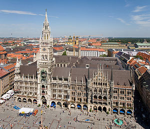 The Rathaus and Marienplatz from Peterskirche ...