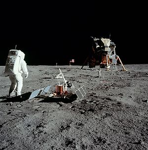 Buzz Aldrin on Moon with experiment