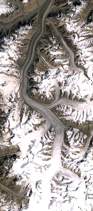 English: Fedchenko Glacier, image LandSat in n...