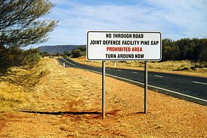 Warning sign on the road to Pine Gap