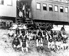 Geronimo and fellow Apache Indian prisoners on...